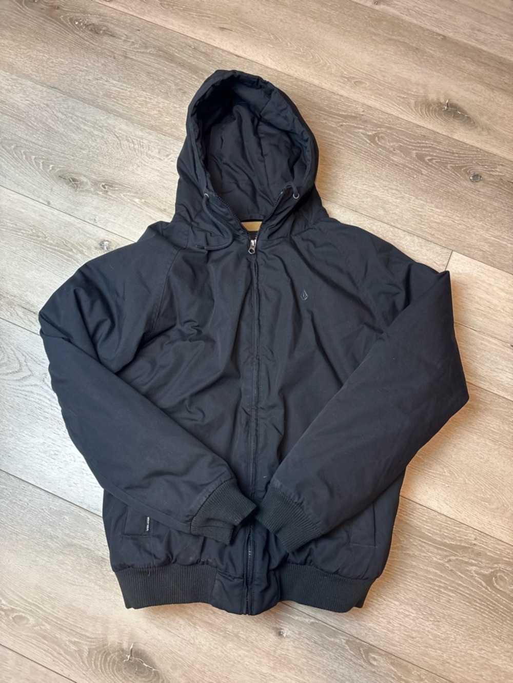 Volcom Black Hooded Bomber Jacket